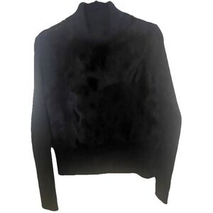Pandemonium Blk  Turtleneck Sweater Women L Wool Blend Rabbit Fur Trim Soft Cozy